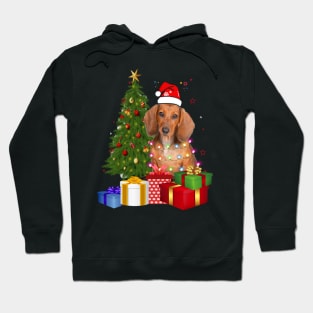 Dachshund Christmas Tree Santa Hat Funny Xmas Gift Dog T-Shirt Hoodie